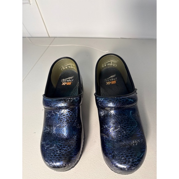 Dansko Shoes - Dansko XP 2.0 Blue Animal Print Patent Leather Clogs Professional Shoes 38